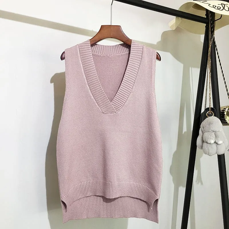 V-neck knitted vest clothes women's plus size loose wild sleeveless vest sweaters