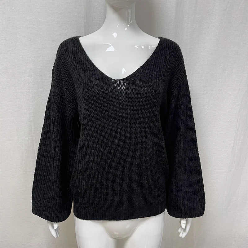 Sexy Women's V-neck Fall/Winter Loose Large Size Knitted Sweater