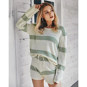 Women sweaters fashion striped two piece set knitwear ladies pajamas apparel stock