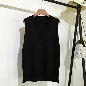 V-neck knitted vest clothes women's plus size loose wild sleeveless vest sweaters