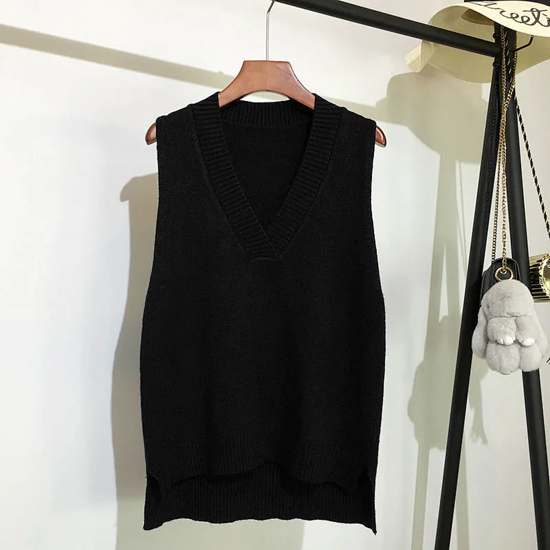 V-neck knitted vest clothes women's plus size loose wild sleeveless vest sweaters