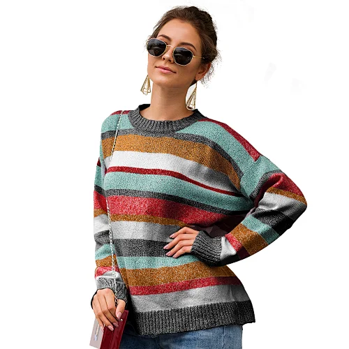 Color Blocking round neck pullovers 2020 winter casual fashion clothes women sweater