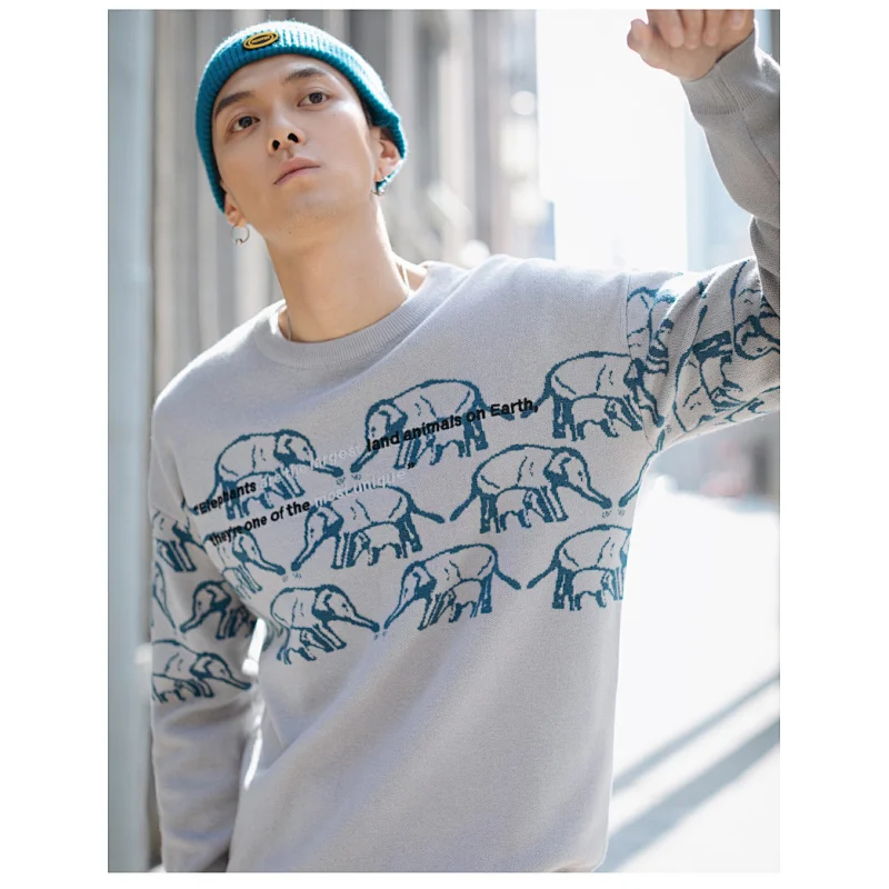 Mens custom winter clothes latest designer crewneck jacquard knitwear sweater long sleeve knitwear men sweaters