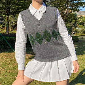 Women's classic print fringe winter sweater V-neck loose woolen ladies vest sweaters