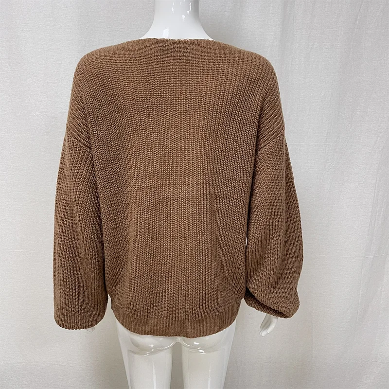 Sexy Women's V-neck Fall/Winter Loose Large Size Knitted Sweater