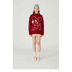 Mens cropped knitted crew neck sweater oversized heavy mouse couple pullover soft knit sweater