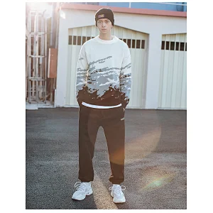 Mens  white crop sweaters crew neck pullover knitwear long sleeve custom knit men sweater
