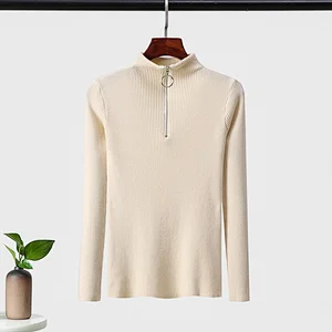 Winter long-sleeved 14GG kwniter solid color half-zip reglan causal women sweaters