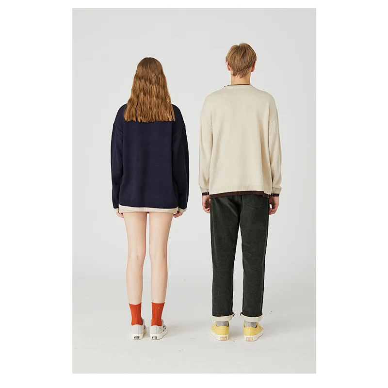 Couple clothing long sleeve casual high quality pullover sweaters for couples women and men intarsia sweater