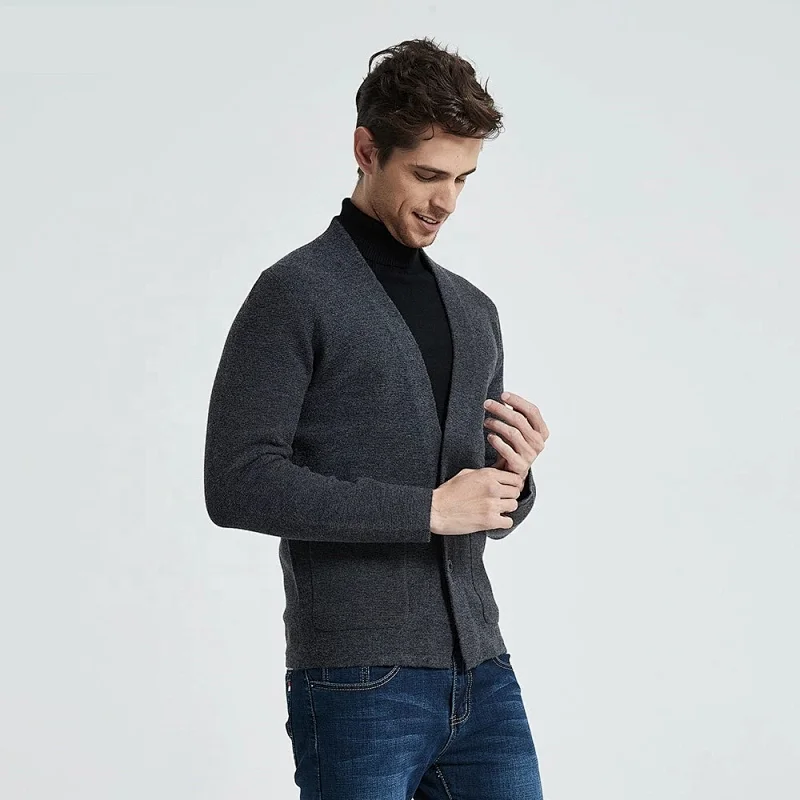 Men Fashion custom knitted Sweater Cardigan Coat Men Pockets Cardigan Winter Warm Cashmere Wool Sweater for man