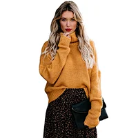 Women fashion clothes turtleneck pullover sweater crew neck casual sweater