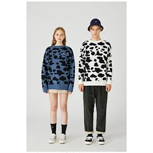 Wholesale long sleeve knitted men sweater pullover jacquard round neck customize unisex pullover acrylic sweaters