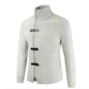 New Knitted Coatdigan Leather Button Neck Long Sleeve Cardigan Men Sweaters