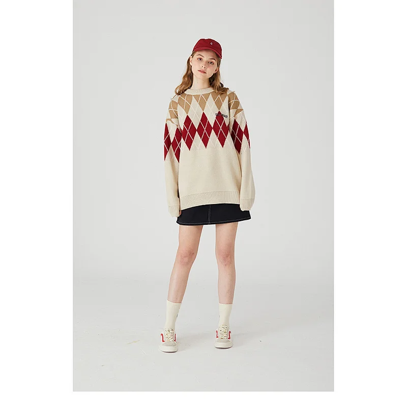 Custom women fall rib-knit long sleeve pullover sweater acrylic jacquard men embordered knitted sweater