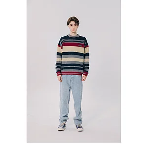 Wholesale high quality fall pullover knitted acrylic sweaters men stripe long sleeve knit sweater