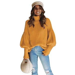 Turtleneck pullover solid color ladies fahion leisure sweater