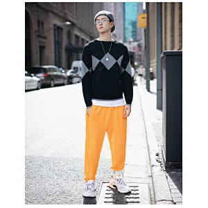 Men sweater custom logo knit long sleeve diamond pattern jumper knitted casual pullover men sweaters