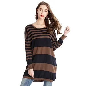 Spring new women clothing loose knitwear fashion stripe T-shirt dress ropa mujuer