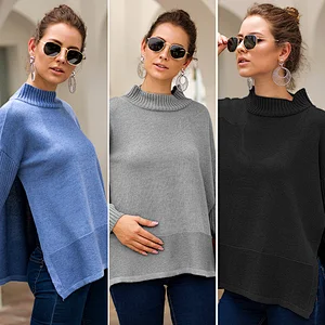Turtleneck pullover side slits casual clothes women sweater