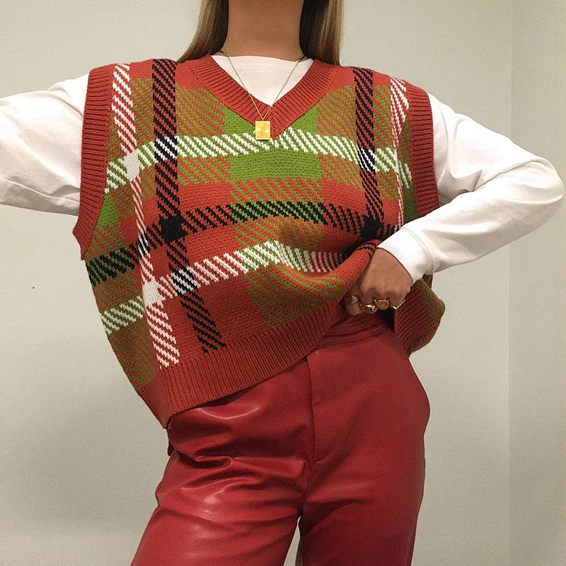 Fashion Irregular letter Printed Loose Sleeveless Knit Top bohemian women sweaters vest