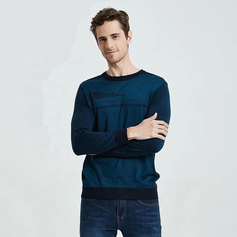 Men Fashion Striped Casual Sweater Autumn Winter Cotton Knitwear O Neck Pullover Shirt Men Thin basic sweater for men