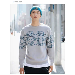 Mens custom winter clothes latest designer crewneck jacquard knitwear sweater long sleeve knitwear men sweaters