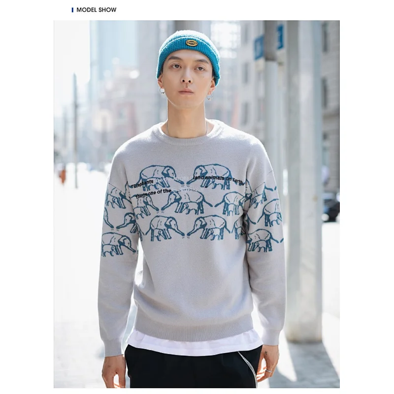 Mens custom winter clothes latest designer crewneck jacquard knitwear sweater long sleeve knitwear men sweaters