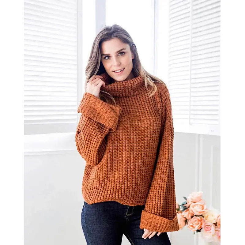 Solid color fashion knitwear casual women clothes  turtleneck sweater