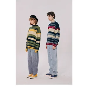 Wholesale high quality fall pullover knitted acrylic sweaters men stripe long sleeve knit sweater