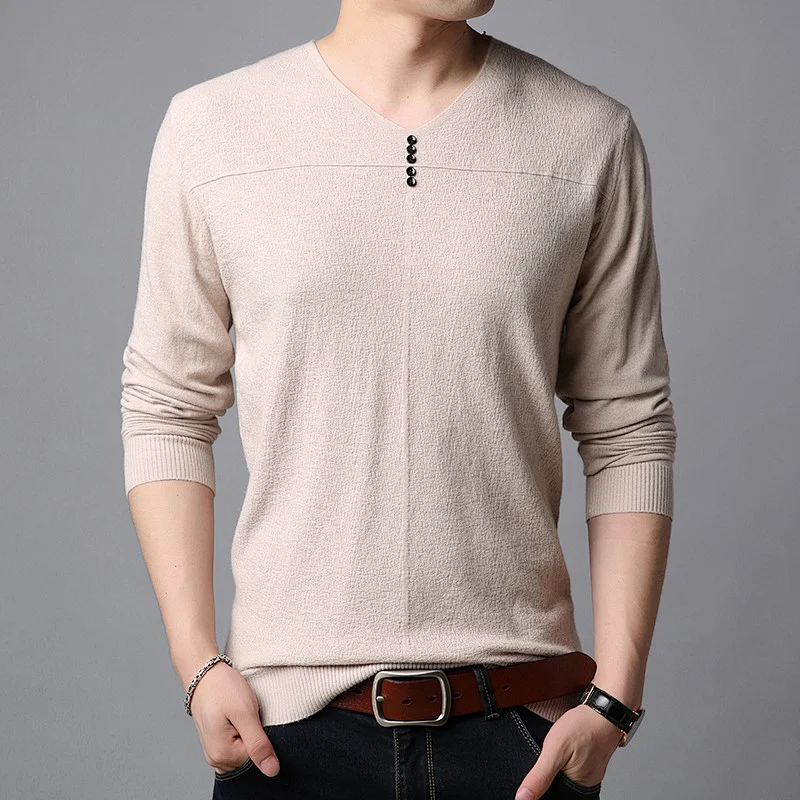 Fall thin men sweaters long-sleeved V-neck clothes solid color bottoming shirt