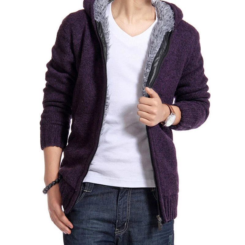 Custom Logo Mens Stylish Plus Velvet Thick Sweater Long Sleeve Winter Outdoor Slim Fashion Knitted Cardigan Jacket Manufacturers