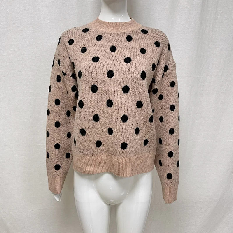 Winter long-sleeved polka-dot jacquard knitted sweater for ladies