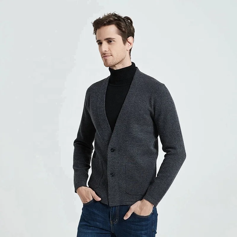 Men Fashion custom knitted Sweater Cardigan Coat Men Pockets Cardigan Winter Warm Cashmere Wool Sweater for man
