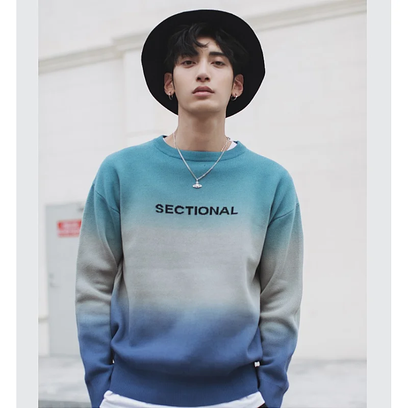 Fashion knitwear man manufacturers blue round neck sweater for winter men pullover sweater