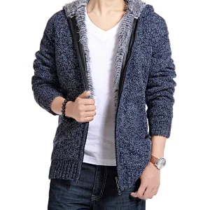 Custom Logo Mens Stylish Plus Velvet Thick Sweater Long Sleeve Winter Outdoor Slim Fashion Knitted Cardigan Jacket Manufacturers