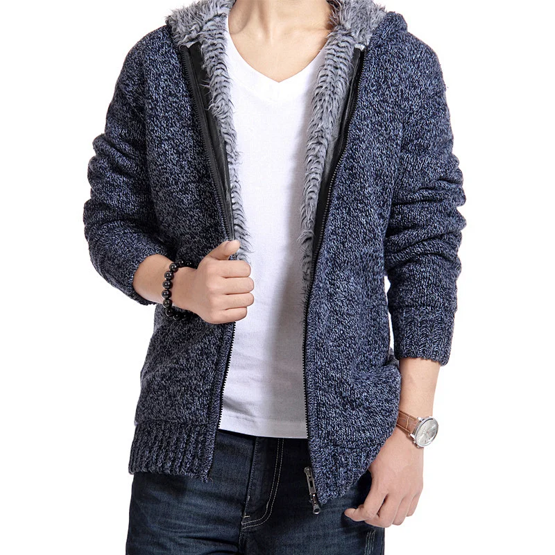 Custom Logo Mens Stylish Plus Velvet Thick Sweater Long Sleeve Winter Outdoor Slim Fashion Knitted Cardigan Jacket Manufacturers