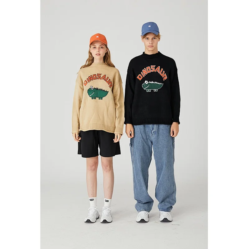 Wholesale winter long sleeve cartoon jacquard sweaters for women and men pullover sweater custom