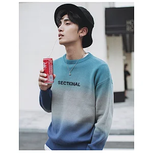 Fashion knitwear man manufacturers blue round neck sweater for winter men pullover sweater