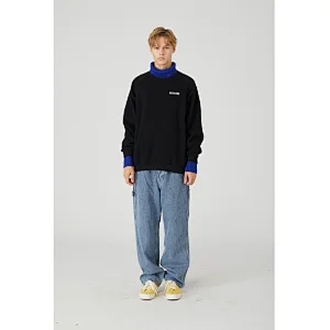 Wholesale custom high quality embroidered men turtleneck stock pullover women knitted oversized hoodie