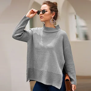 Turtleneck pullover side slits casual clothes women sweater