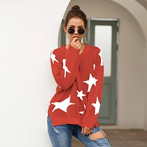 Star pattern round neck pullovers sweater casual clothes women sweater