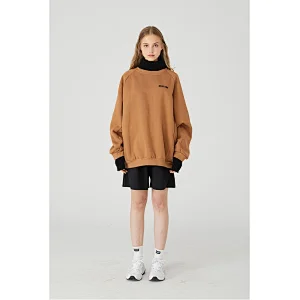 Wholesale custom high quality embroidered men turtleneck stock pullover women knitted oversized hoodie
