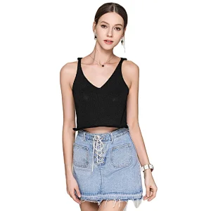 Summer clothing knitted vest Sexy ladies V-neck crop top casual knitted apparel women's tank tops