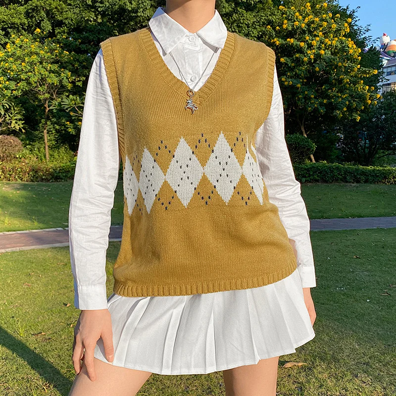 Women's classic print fringe winter sweater V-neck loose woolen ladies vest sweaters