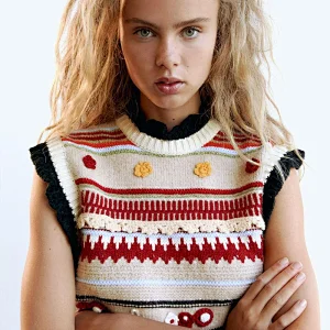 Flower-shaped Texture pullover knitted sweater crop top cable custom cotton knit sweater