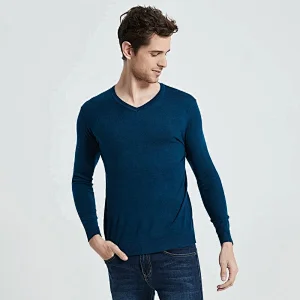 Men Spring Autumn V Neck Knitwear Sweater Soft Cotton Wool Mens Pullover Pure Color men basic Sweaters