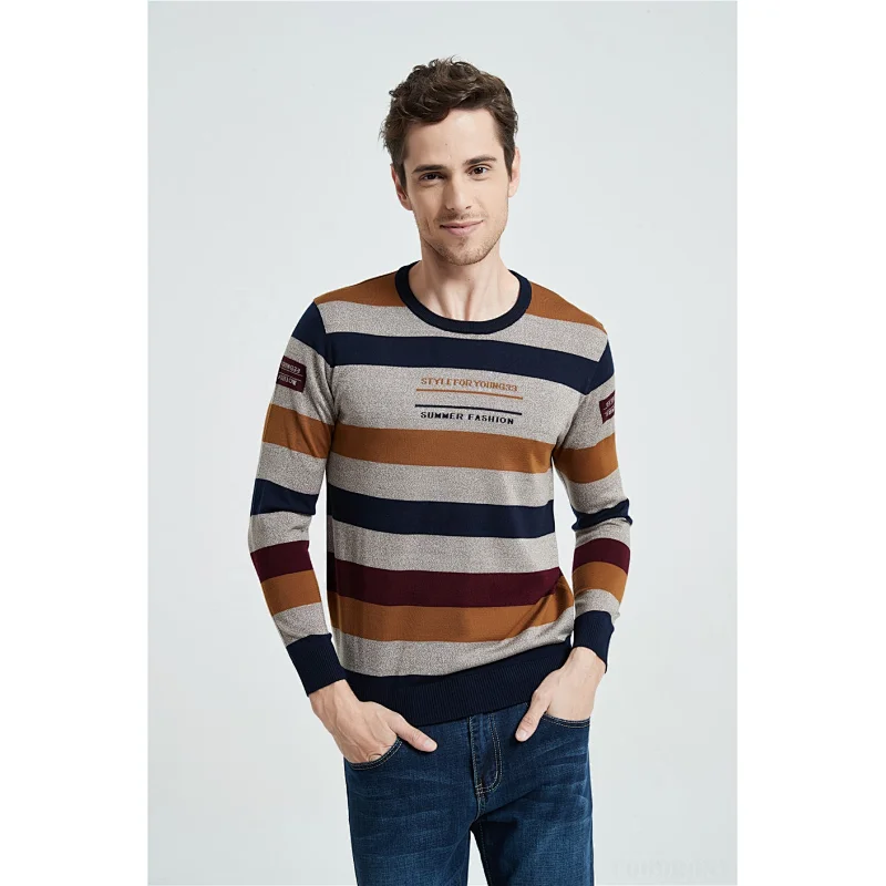 Men Fashion Striped Sweater O Neck mens Pullover Knitted Shirt Autumn Winter Cotton Jumper knitted sweater for men
