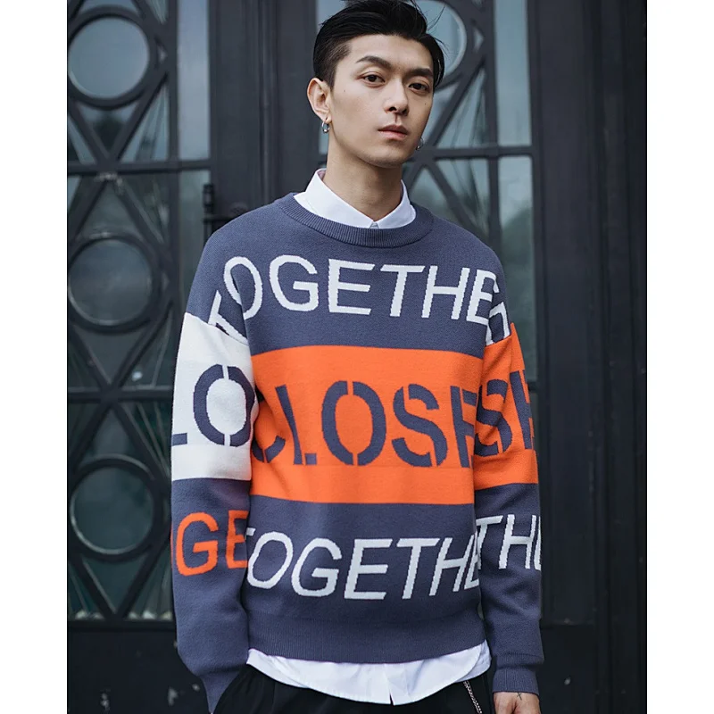 Men custom long sleeve knitwear pullover sweaters crew neck mens sweaters knitwear