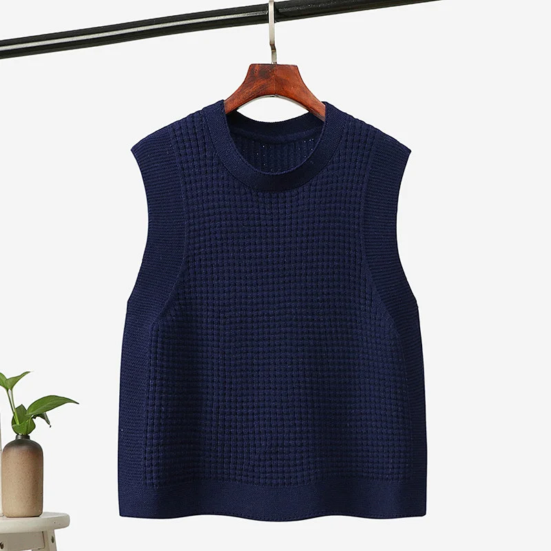 Branded Sleeveless Solid Color Pullover Knitwear Vest Online Shopping Women Casual Quality Crewneck Sweaters Blank for Lady