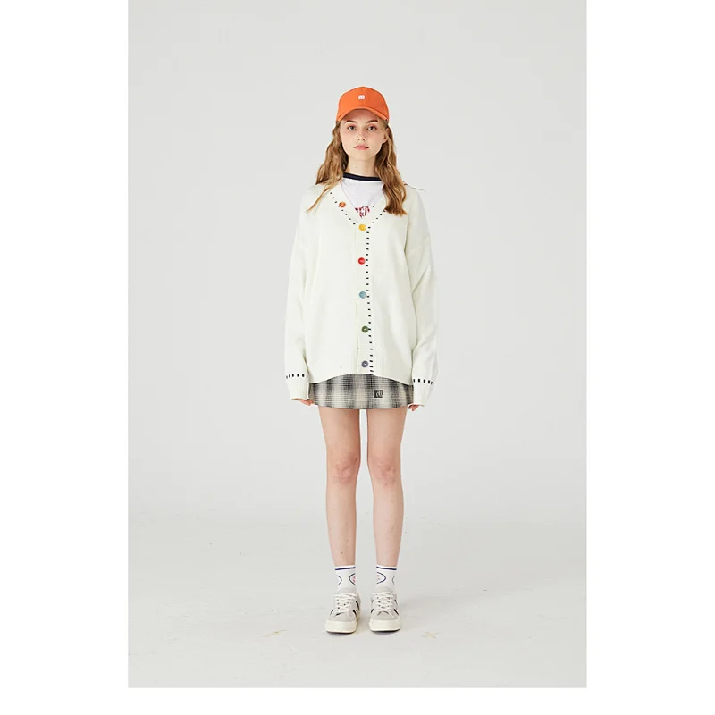 Custom wholesale printed logo knitwear couple thin sweater with buttons pullover sweater women